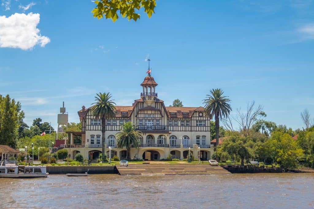 An interesting mansion with Tudor-style stripes on the banks of the Tigre river in Argentina.