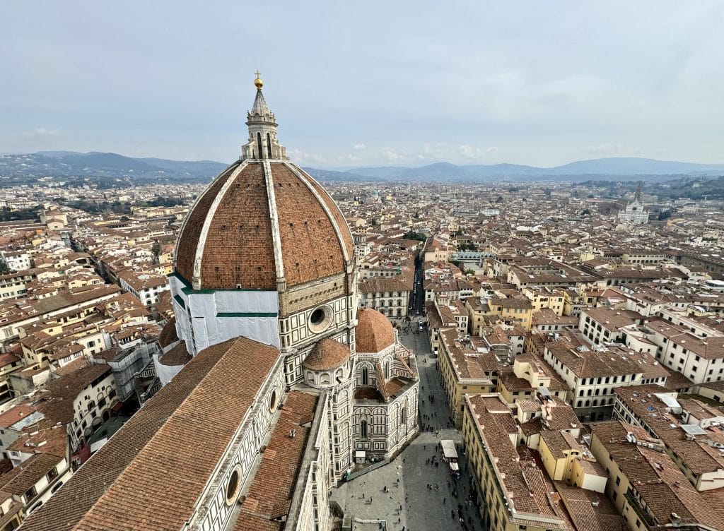 Florence's Duomo cathedral, shot from the bell tower nearby, so it looks like a close-up.