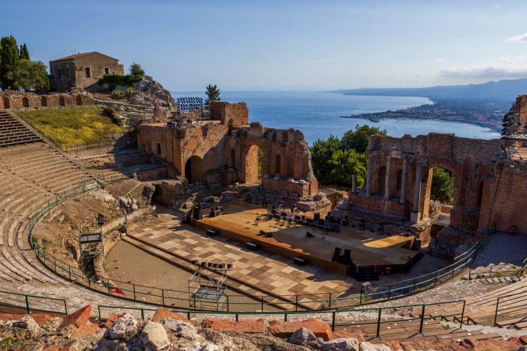 An Ancient Greek amphitheater right on the edge of the sea in Sicily.