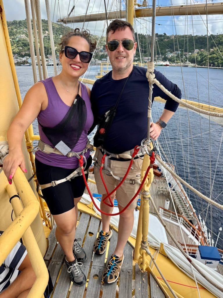 Kate and Charlie standing side by side in the crow's nest, but it's a close up photo and you can't see much around them.